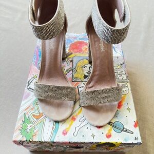 Jeffrey Campbell Rhinestone Ankle Strap Block Heel Sandals - Sparkly Champagne
